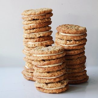 Oatmeal cookie sandwich with cream cheese icing