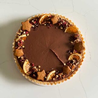 Chocolate Pecan Praline Shortbread Tart